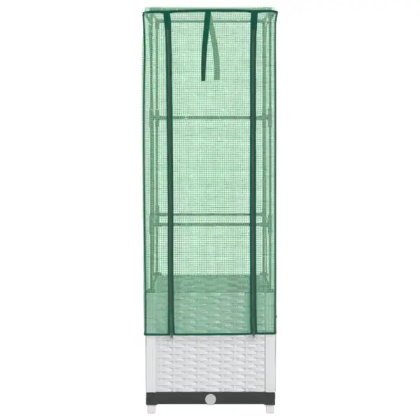 Kõrgendatud taimekast kasvuhoonekattega, rotangiimitatsiooniga, valge, 40 x 40 x 139 cm – 4