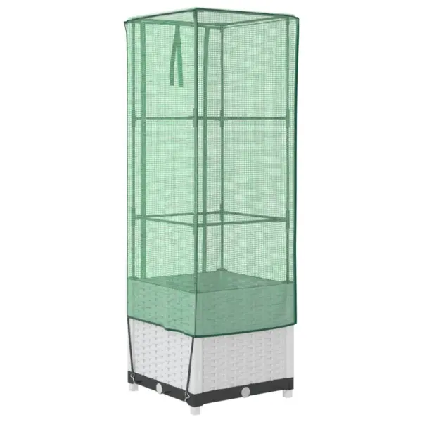 Kõrgendatud taimekast kasvuhoonekattega, rotangiimitatsiooniga, valge, 40 x 40 x 139 cm – 6