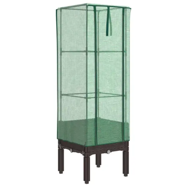 Kõrgendatud taimekast kasvuhoonekattega, rotangi välimus, pruun, 40 x 40 x 140 cm – 2