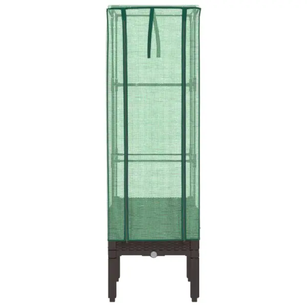 Kõrgendatud taimekast kasvuhoonekattega, rotangi välimus, pruun, 40 x 40 x 140 cm – 4