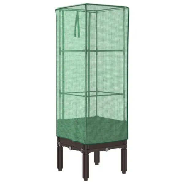 Kõrgendatud taimekast kasvuhoonekattega, rotangi välimus, pruun, 40 x 40 x 140 cm – 6