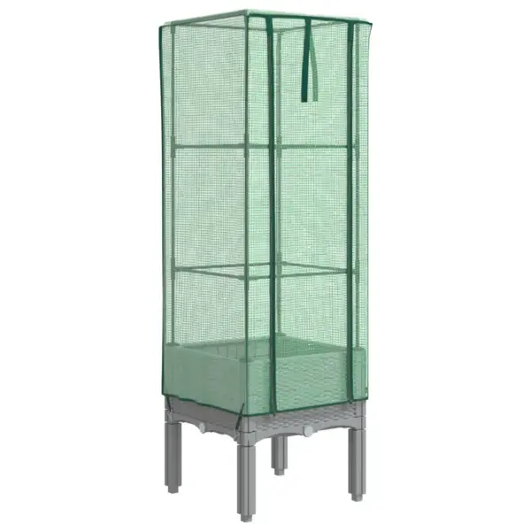Kõrgendatud taimekast kasvuhoonekattega, rotangi välimus, helehall, 40 x 40 x 140 cm – 2