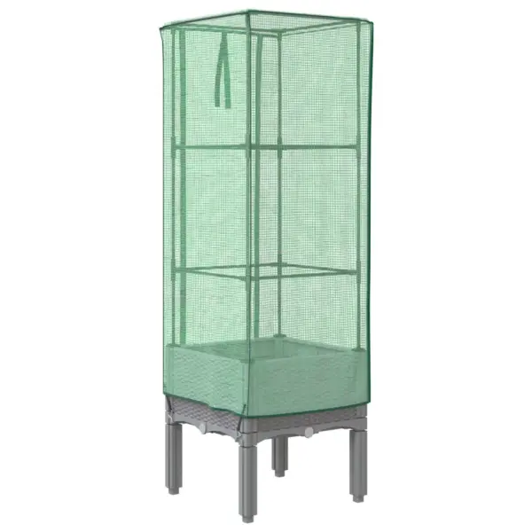 Kõrgendatud taimekast kasvuhoonekattega, rotangi välimus, helehall, 40 x 40 x 140 cm – 6