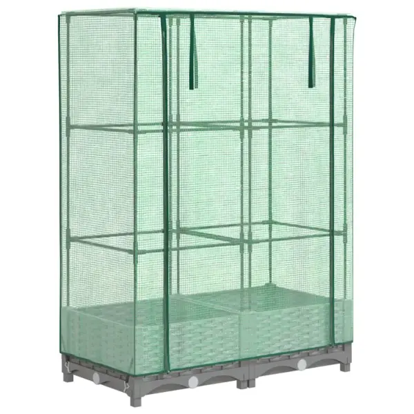 Helehall kõrgendatud taimekast kasvuhoonekattega, rotangiimitatsioon, 80 x 40 x 123 cm – 2