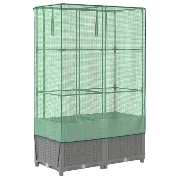 Kõrgendatud taimekast kasvuhoonekattega, rotangi välimus, helehall, 80 x 40 x 138 cm – 6
