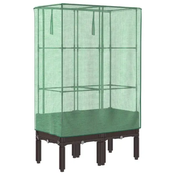 Kõrgendatud taimekast kasvuhoonekattega, rotangiimitatsioon, pruun, 80 x 40 x 140 cm – 6