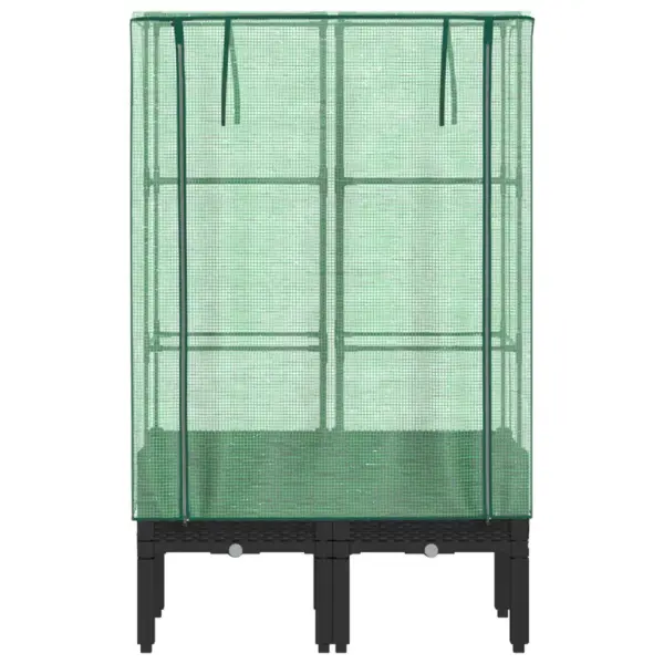 Kõrgendatud taimekast kasvuhoonekattega, rotangi välimusega, must, 80 x 40 x 140 cm – 4