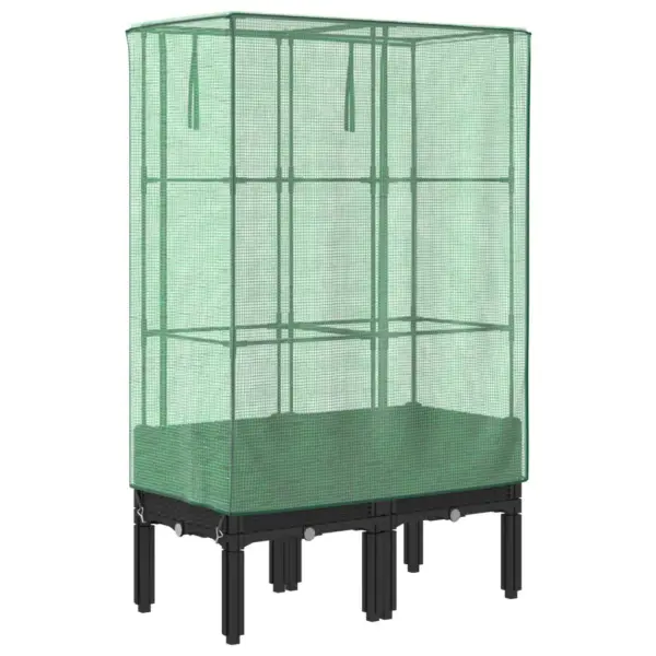 Kõrgendatud taimekast kasvuhoonekattega, rotangi välimusega, must, 80 x 40 x 140 cm – 6