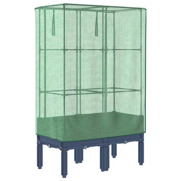 Kõrgendatud taimekast kasvuhoonekattega, rotangiimitatsiooniga, sinakashall, 80 x 40 x 140 cm – 6