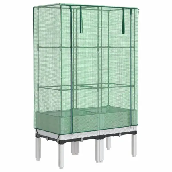 Kõrgendatud taimekast kasvuhoonekattega, rotangiimitatsiooniga, valge, 80 x 40 x 140 cm – 2