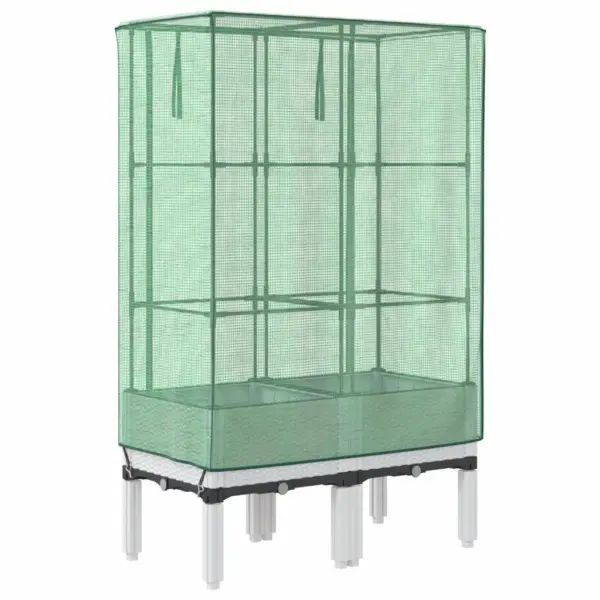 Kõrgendatud taimekast kasvuhoonekattega, rotangiimitatsiooniga, valge, 80 x 40 x 140 cm – 6