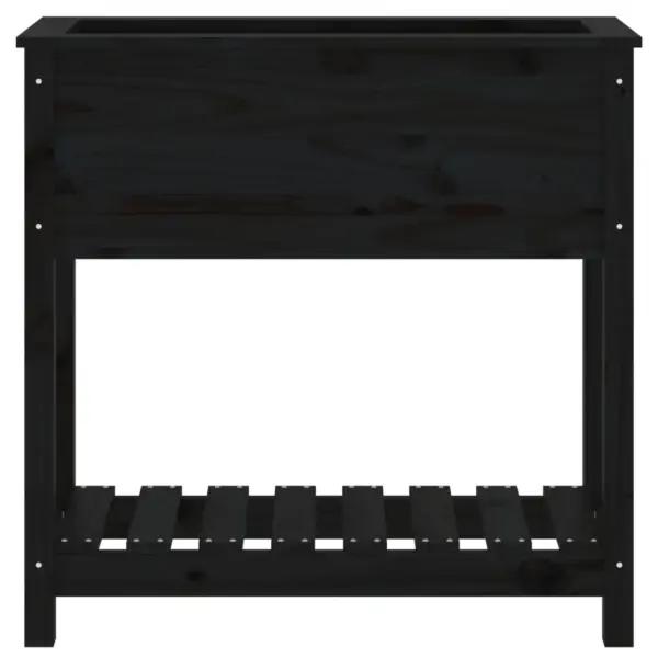 Kõrgendatud taimekast riiuliga, must männipuit, 82,5 x 34,5 x 81 cm – 5