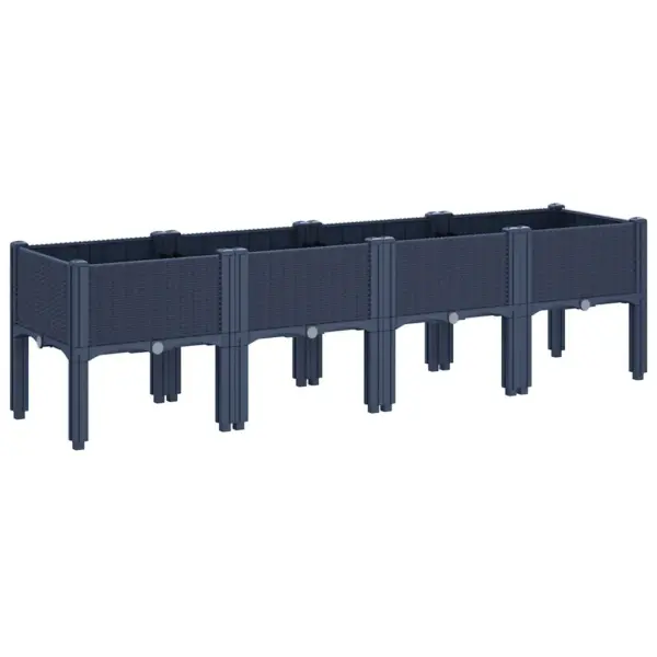 Kõrgendatud jalustega taimekast rotangiviimistlusega, sinakashall, PP, 160 x 40 x 42 cm – 5