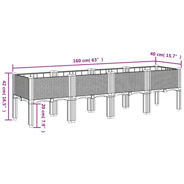 Kõrgendatud jalustega taimekast rotangiviimistlusega, sinakashall, PP, 160 x 40 x 42 cm – 7