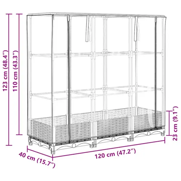 Kõrgpeenar kasvuhoonekattega, rotangi imitatsioon, sinakashall, 120 x 40 x 123 cm – 9