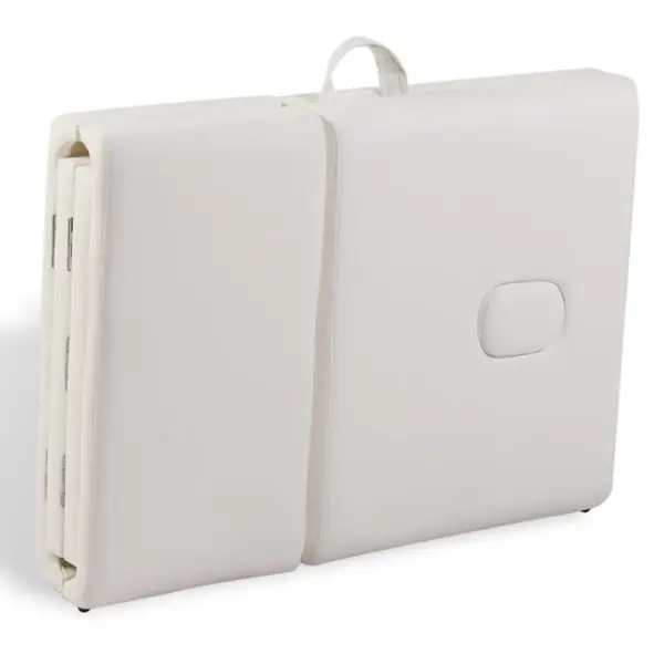 Kreemjasvalge kokkupandav massaažilaud, 4 tsooni, puitraam, kandekotiga – 8