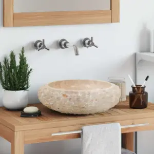 Marmorist ümmargune valamu, kreemjasvalge, 40 x 12 cm