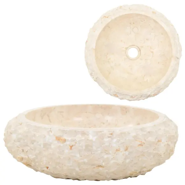 Marmorist ümmargune valamu, kreemjasvalge, 40 x 12 cm – 2