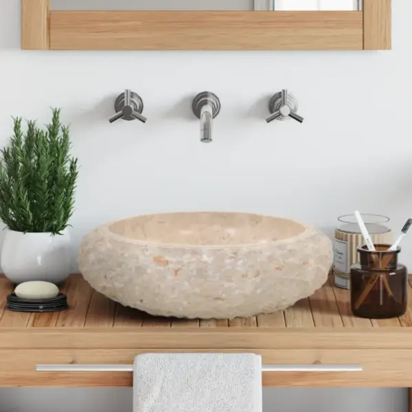 Marmorist ümmargune valamu, kreemjasvalge, 40 x 12 cm – 3