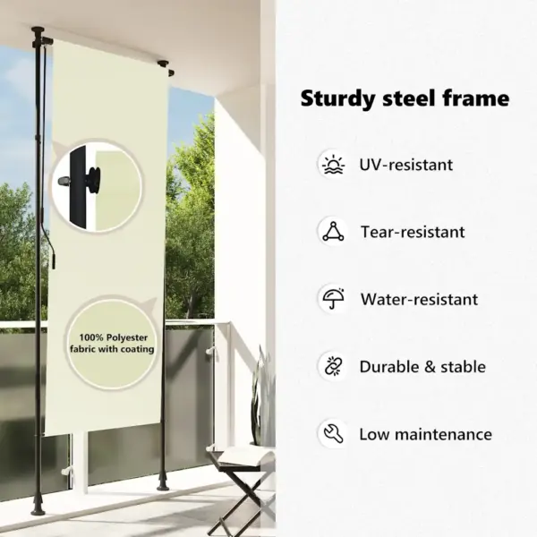 Käsivändaga väliruloo rõdule ja terrassile, UV- ja kuumuskindel, kreemjasvalge, 100 x 270 cm – 8