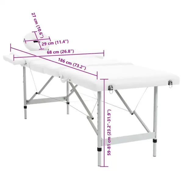 Kreemvalge kokkupandav massaažilaud alumiiniumraamiga, 4-tsooniline, 186 x 68 cm – 8