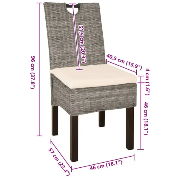 Kubu rotangist ja mangopuidust söögitoolid, 2 tk, naturaalne, valgete patjadega, 46 x 57 x 96 cm – 5