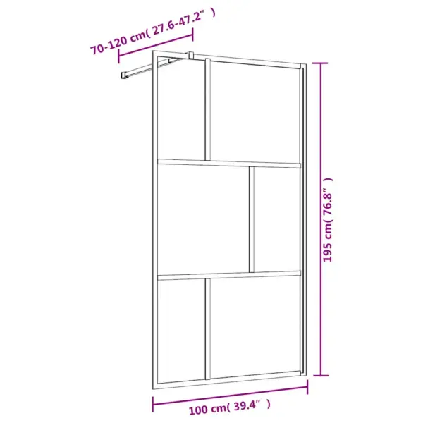 Dušinurga sein läbipaistvast karastatud klaasist, kuldne raam, 100 x 195 cm – 7