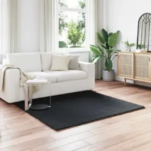 Libisemiskindel kunstküülikukarva vaip Olite, must polüester, 120 x 120 cm