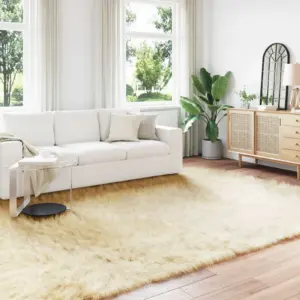 Kõrge karvaga kunstlambanaha vaip Tafalla, kreemjas, 240 x 340 cm, polüester