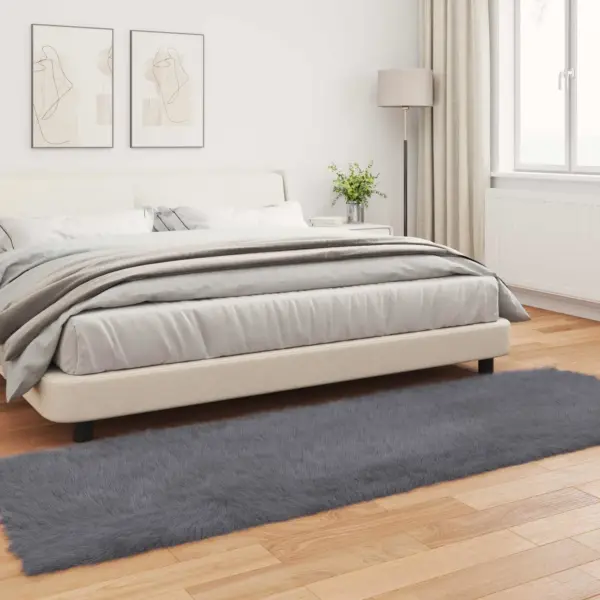 Kunstlambanaha vaip Tafalla, antratsiit, kõrge karvaga, 80 x 250 cm, polüester – 4