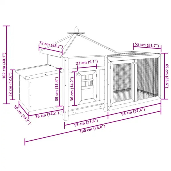 Helepruun kuusepuidust kanakuut pesakastiga ja jooksuaedikuga, 190 x 72 x 102 cm – 9