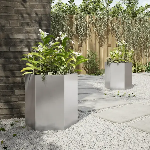 Kuusnurkne roostevabast terasest peenrakast, 2 tk, hõbedane, 46 x 40 x 45 cm – 4