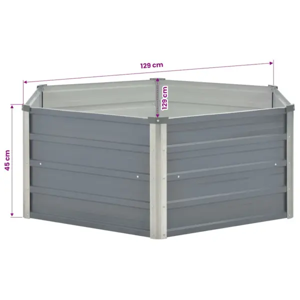 Kuusnurkne kõrgendatud peenrakast tsingitud terasest, hall, 129 x 129 x 45 cm – 6