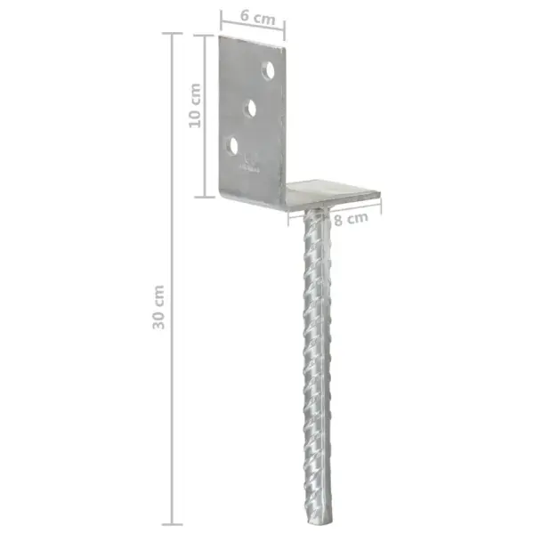 L-kujulised maavaiad eelpuuritud aukudega, 12 tk, hõbedane tsingitud teras, 8 x 6 x 30 cm – 7