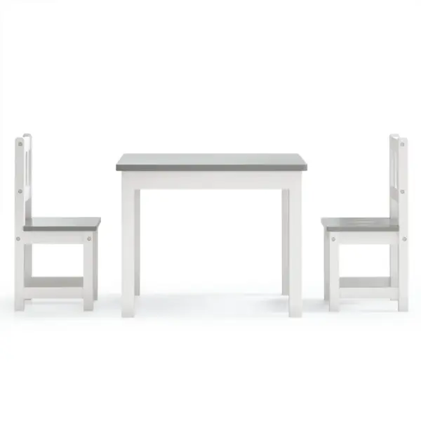 3-osaline lastelaua ja toolide komplekt, valge-hall MDF, laud 60 x 50 x 48 cm – 3