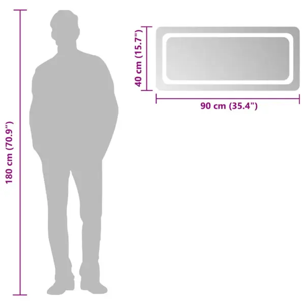 LED-vannitoapeegel IP65 kaitsega, USB-toitega, 90 x 40 cm – 6