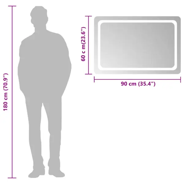 LED vannitoapeegel 90 x 60 cm, IP65, USB-toitega – 6