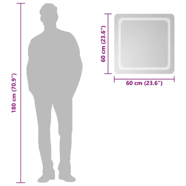 LED vannitoapeegel IP65 kaitsega, USB-toitega, 60 x 60 cm – 6