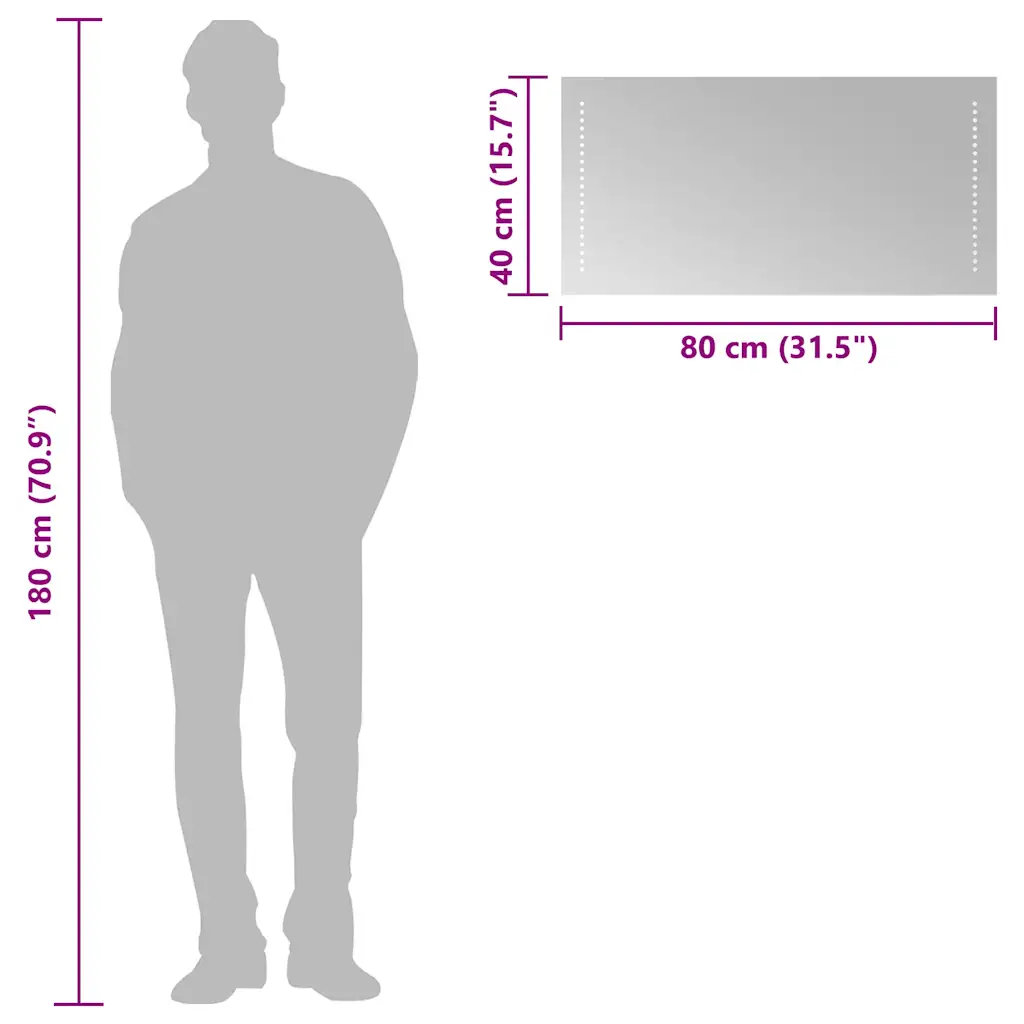 LED vannitoapeegel IP65, USB-liidesega, 80 x 40 cm