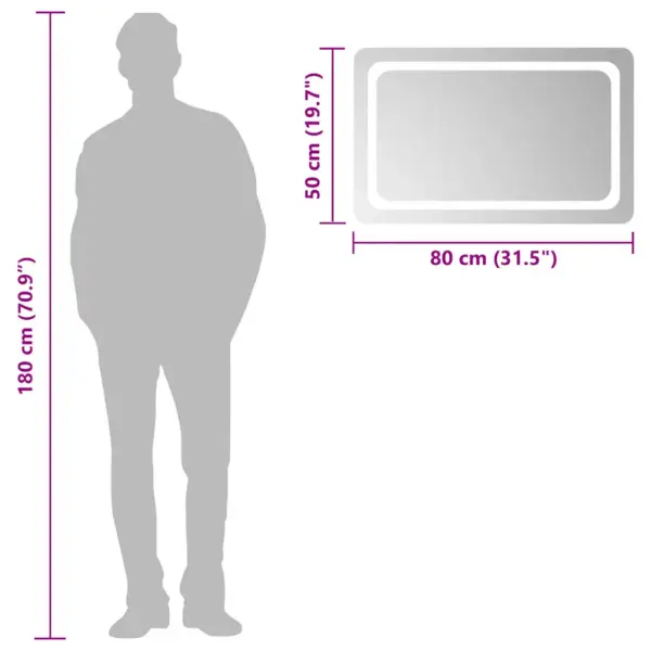 LED vannitoapeegel IP65 kaitsega, USB-ühendusega, 80 x 50 cm – 6