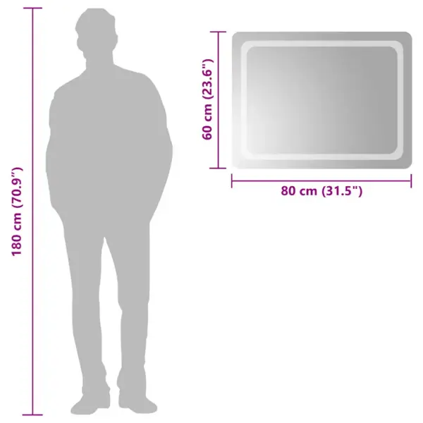 LED vannitoapeegel IP65 kaitseklassiga, USB-ühendusega, 80 x 60 cm – 6