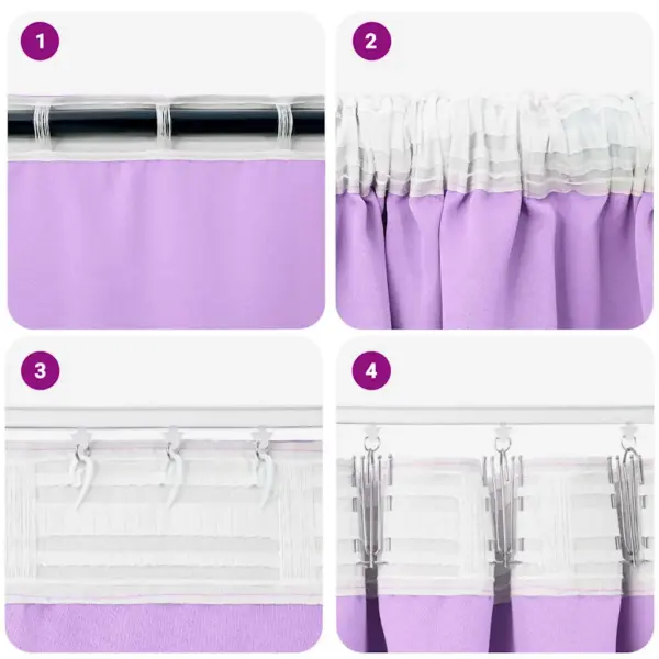 Lillad pimendavad kardinad rõngastega, 2 tk, polüester, 260 x 140 cm – 7