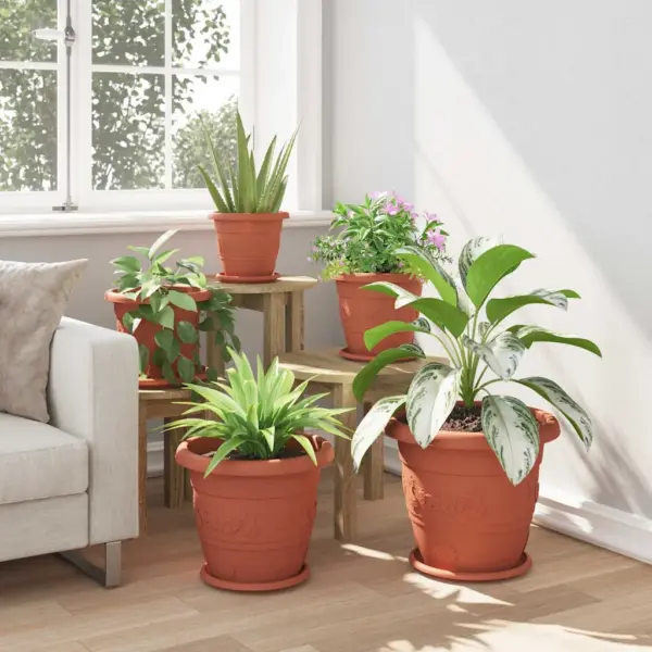 Ümmargused plastist lillepotialused 24 tk, kohviroosa, Ø 23,5 x 2,5 cm – 4