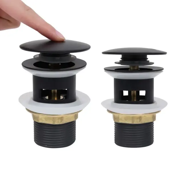 Lükatav valamu äravoolukork ülevooluga, must, tsink ja messing, 6,4 x 6,4 x 9,1 cm – 2