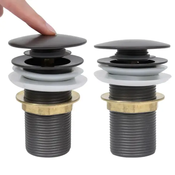 Lükatav valamupõhjaklapp ülevooluta, hall, tsingist ja messingist, 1¼” ühendus, 6,4 x 6,4 x 9,1 cm – 2