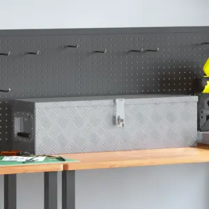 Alumiiniumist lukustatav tööriistakast kahe käepidemega, hõbedane, 80,5 x 22 x 22 cm