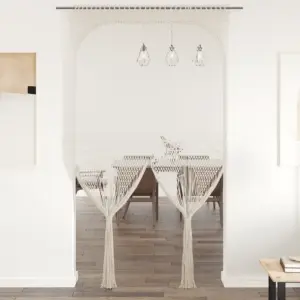 Makrameekardin ukse- ja aknakatteks, kreemjasvalge puuvill, 140 x 240 cm