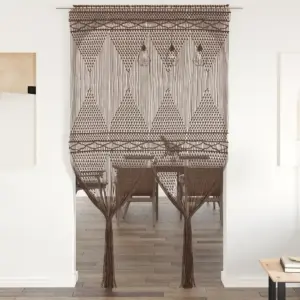 Makrameekardin uksele või aknale, pruunikashall, 140 x 240 cm, puuvillasegune