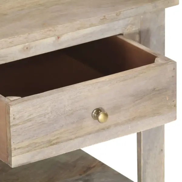 Mangopuidust kohvilaud avatud riiuli ja 2 sahtliga, hall tammeviimistlus, 82 x 52 x 47 cm – 5