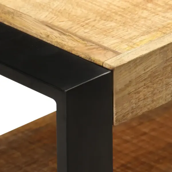 Telerialus mangopuidust ja terasraamiga, 3 sahtlit ja avatud riiul, 150 x 30 x 45 cm – 6